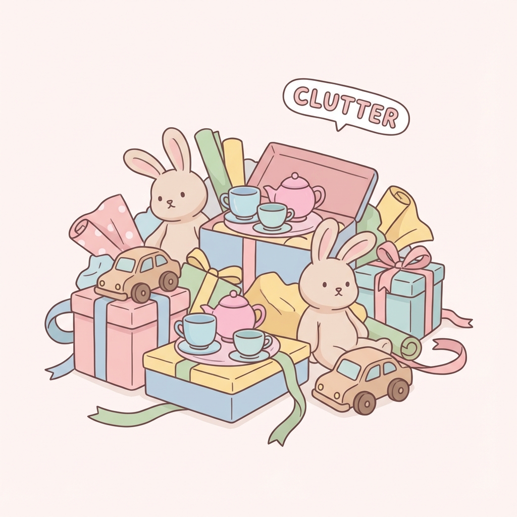 Pile of duplicate unwanted gifts showing the problem group gifting solves