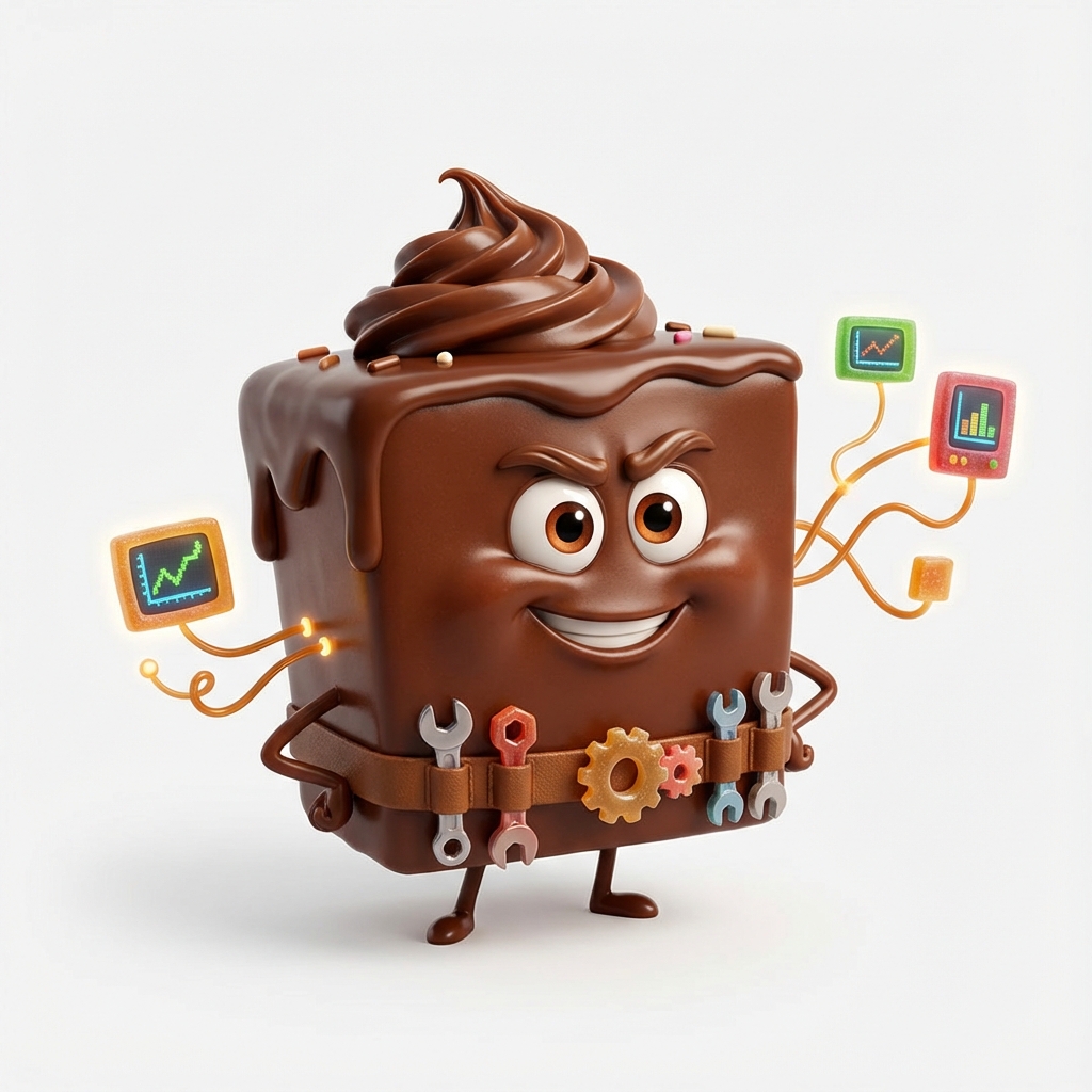 The Chocolate Engineer - Pixar-style cake slice character representing operations and support