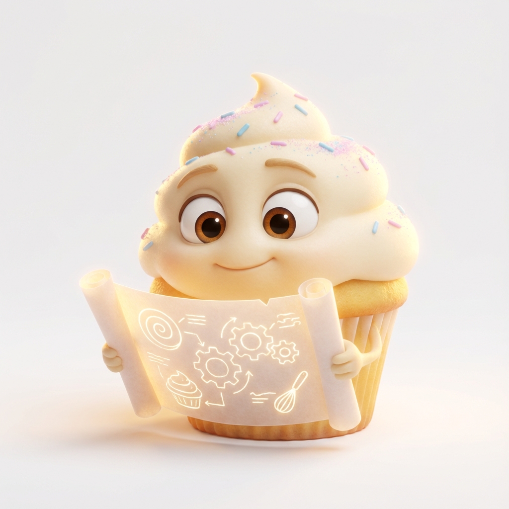 The Visionary Vanilla - Pixar-style cupcake character representing product development at Piece of Cake